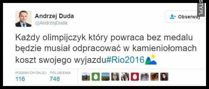 Każdy olimpijczyk wracający bez medalu