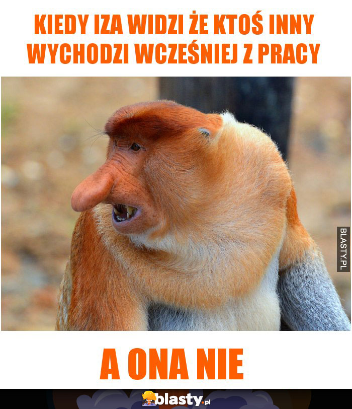 kiedy Iza widzi że ktoś inny wychodzi wcześniej z pracy