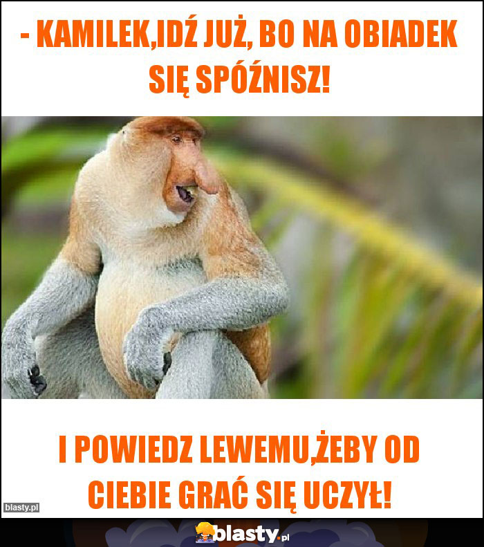 - Kamilek,idź już, bo na obiadek się spóźnisz!