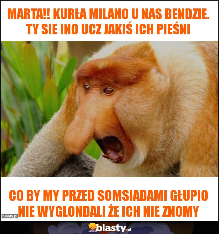 Marta!! Kurła milano u nas bendzie. Ty sie ino ucz jakiś ich pieśni