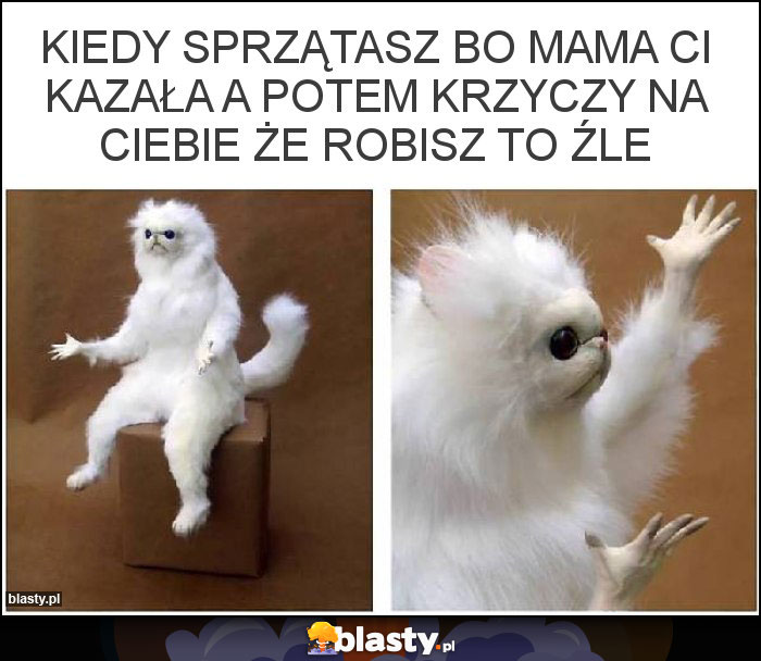 kiedy sprzątasz bo mama ci kazała a potem krzyczy na ciebie że robisz to źle