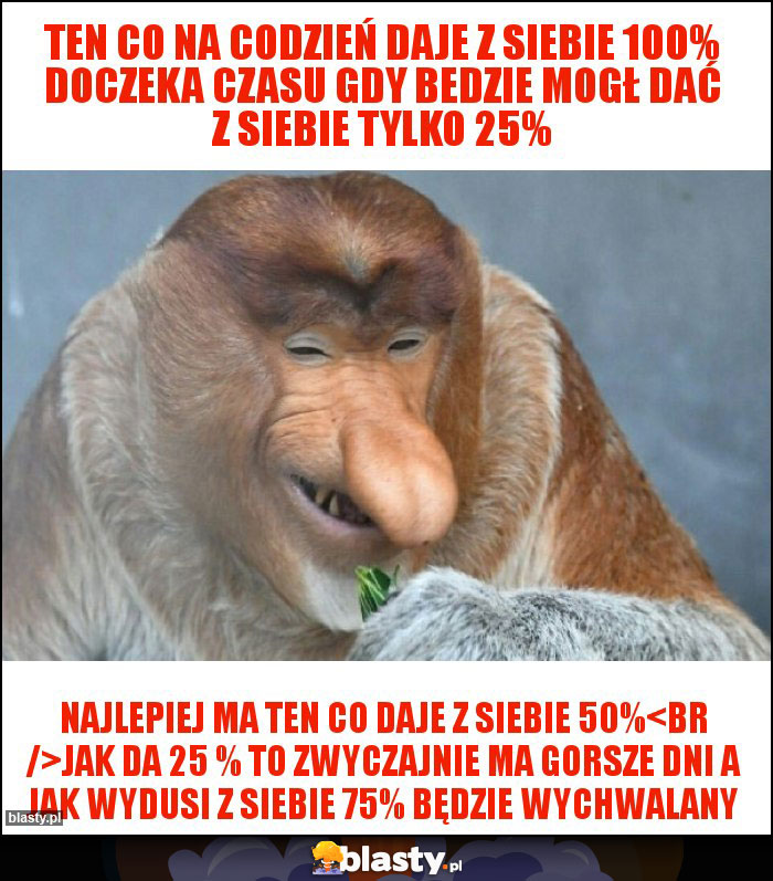 TEN CO NA CODZIEŃ DAJE Z SIEBIE 100% DOCZEKA CZASU GDY BEDZIE MOGŁ DAĆ Z SIEBIE TYLKO 25%