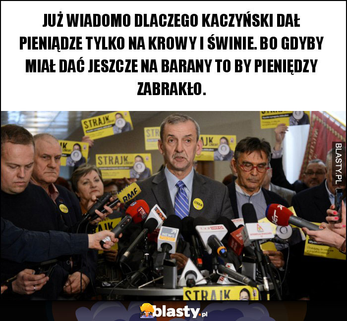 Już wiadomo dlaczego Kaczyński dał pieniądze tylko na krowy i świnie. Bo gdyby miał dać jeszcze na barany to by pieniędzy zabrakło.