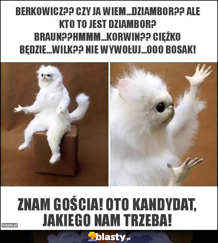 Berkowicz?? Czy ja wiem...Dziambor?? Ale kto to jest Dziambor? Braun??Hmmm...Korwin?? Ciężko będzie...Wilk?? Nie wywołuj...Ooo Bosak!