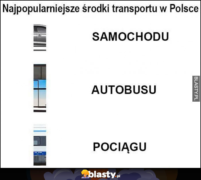 Najpopularniejsze środki transportu w Polsce dosłownie: samochodu, autobusu, pociągu