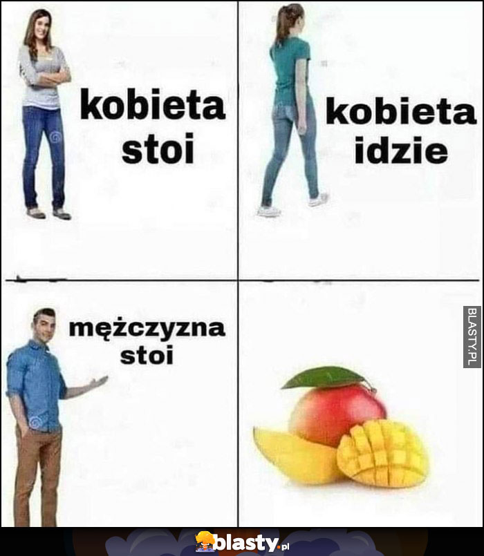 Kobieta stoi, kobieta idzie, mężczyzna stoi, mango