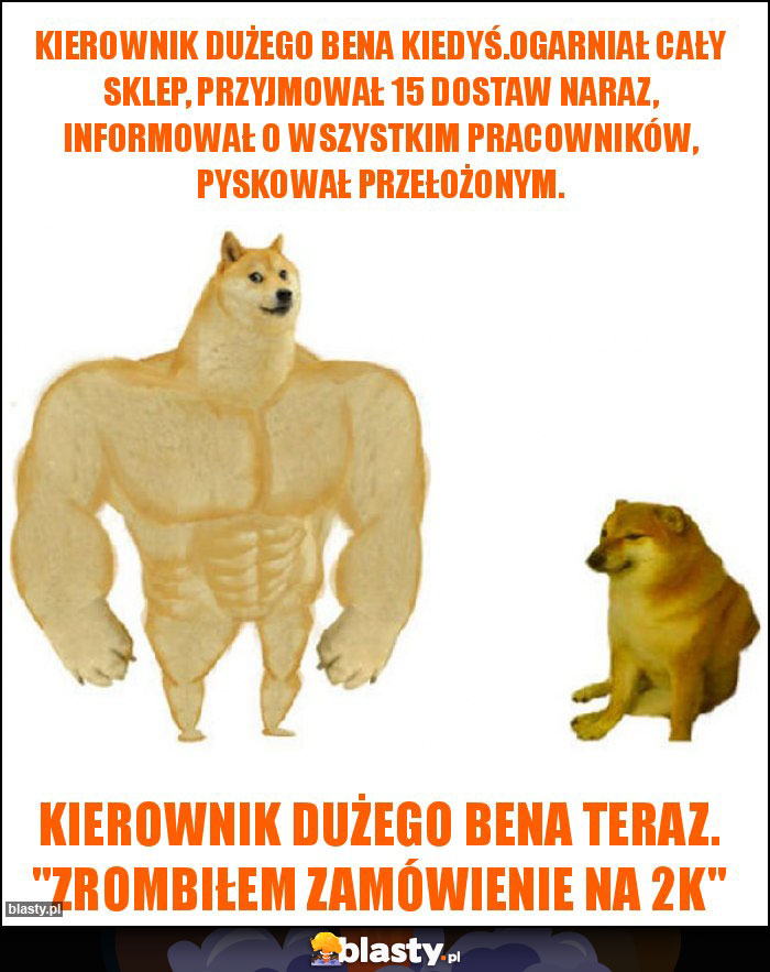 Kierownik Dużego Bena kiedyś.Ogarniał cały sklep, przyjmował 15 dostaw naraz, informował o wszystkim pracowników, pyskował przełożonym.