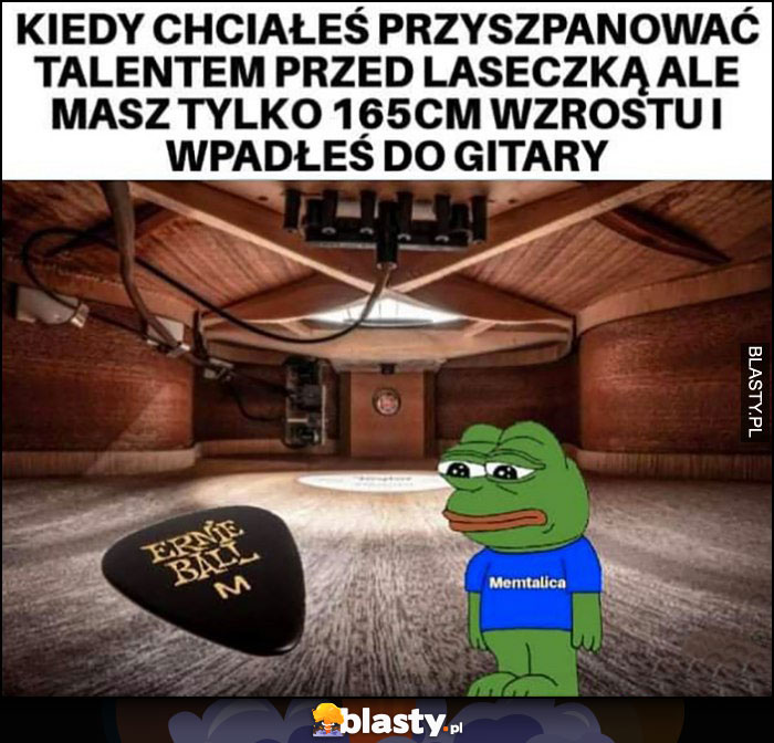 Kiedy chciałeś przyszpanować talentem przed laską ale masz tylko 165cm wzrostu i wpadłeś do gitary żaba Pepe