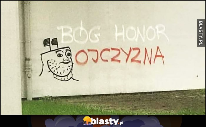 Bóg honor ojczyzna napis na murze upośledzony niepełnosprawny