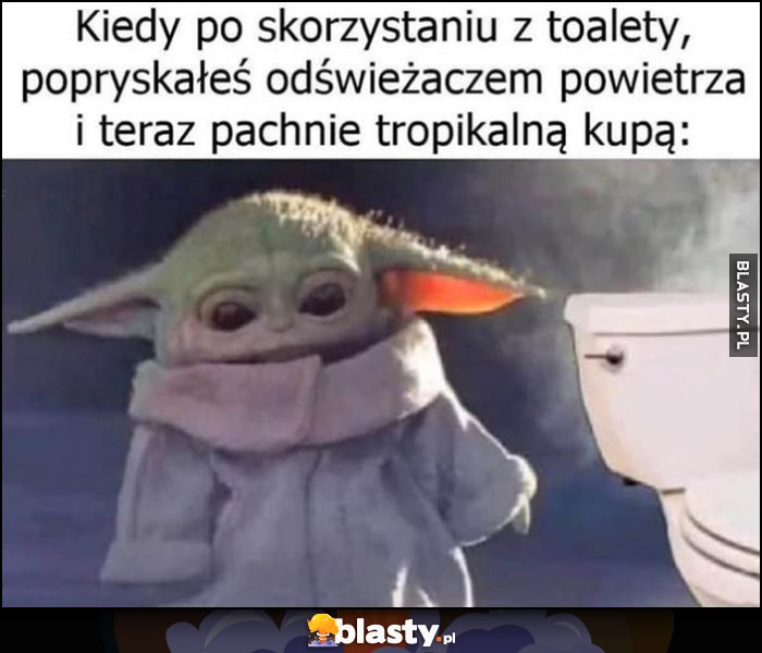 Kiedy po skorzystaniu z toalety popryskałeś odświeżaczem powietrza i teraz pachnie tropikalną kupą baby Yoda