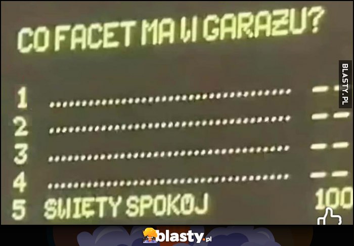 Co facet ma w garażu? Święty spokój familiada odpowiedź