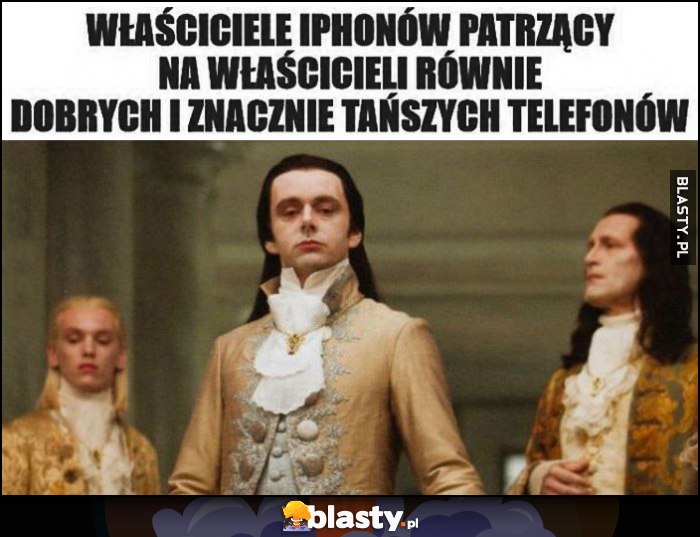 Właściciele iphonów patrzący na właścicieli równie dobrych i znacznie tańszych telefonów arystokracja