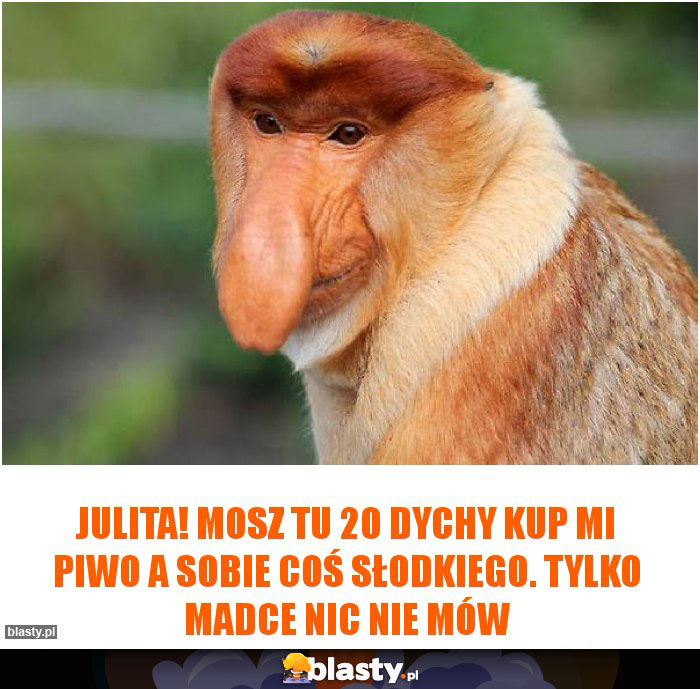 Julita! Mosz tu 20 dychy kup mi piwo a sobie coś słodkiego. Tylko madce nic nie mów