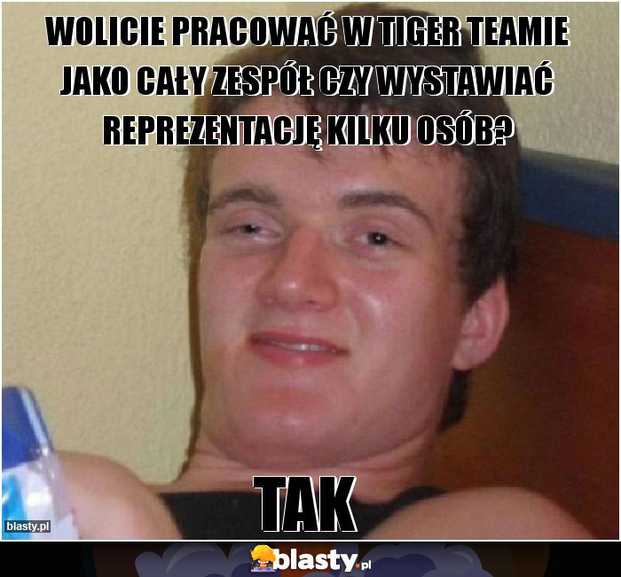 Wolicie pracować w Tiger Teamie jako cały zespół czy wystawiać reprezentację kilku osób?