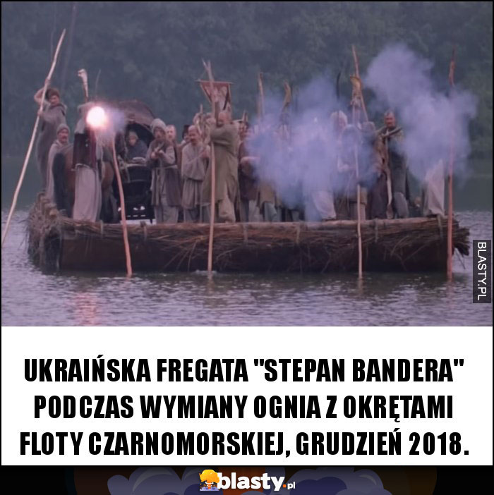 Ukraińska fregata ''Stepan Bandera'' podczas wymiany ognia z okrętami Floty Czarnomorskiej, grudzień 2018.