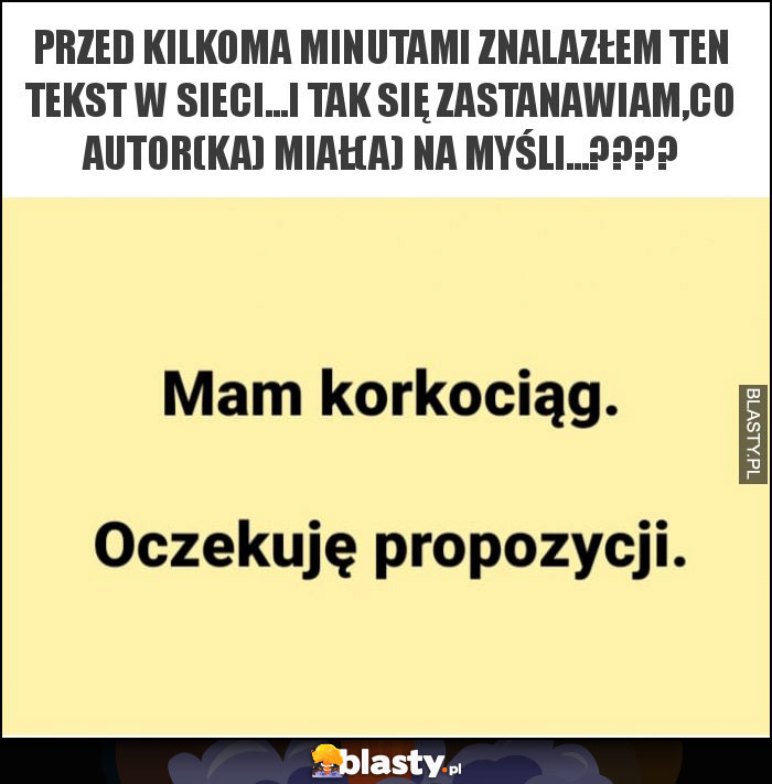 przed kilkoma minutami znalazłem ten tekst w sieci...i tak się zastanawiam,co autor(ka) miał(a) na myśli...????