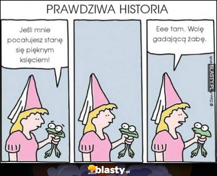 Prawdziwa historia księżniczka żaba, jeśli mnie pocałujesz stanę się pięknym księciem, e tam, wolę gadającą żabę