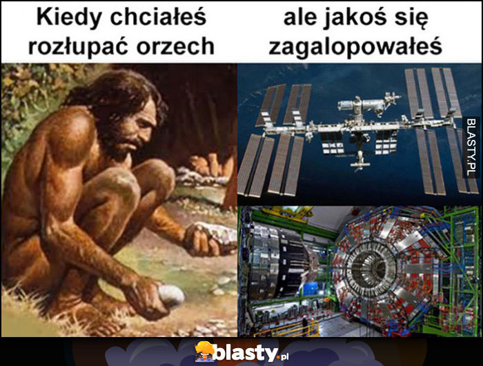 Człowiek pierwotny kiedy chciałeś rozłupać orzech ale jakoś się zagalopowałeś stacja kosmiczna ewolucja ludzkości