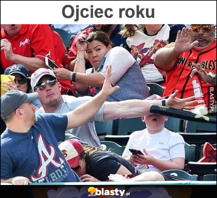 Ojciec roku ratuje dzieciaka ręką żeby nie dostał baseballem w twarz