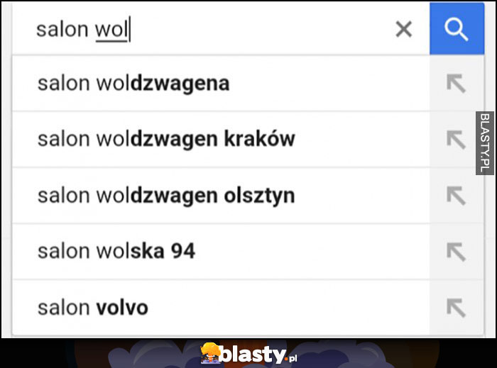 Salon Volkswagena w Google wpisują Woldzwagena