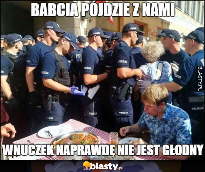 Babcia pójdzie z nami, wnuczek naprawdę nie jest głodny policja policjanci