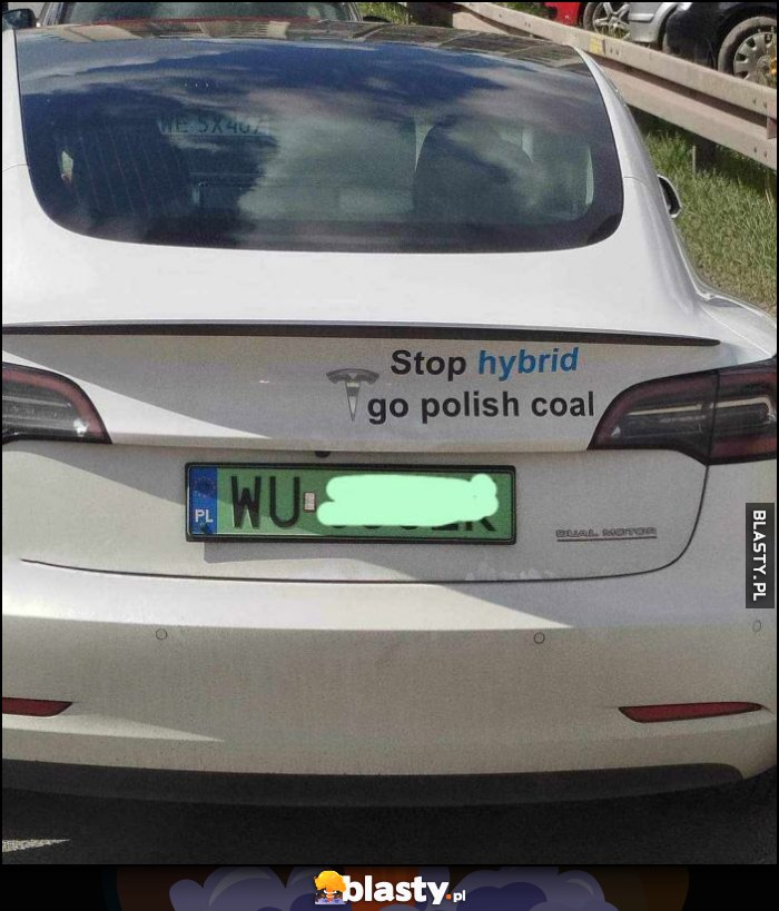 Tesla stop hybrid go polish coal napis naklejka