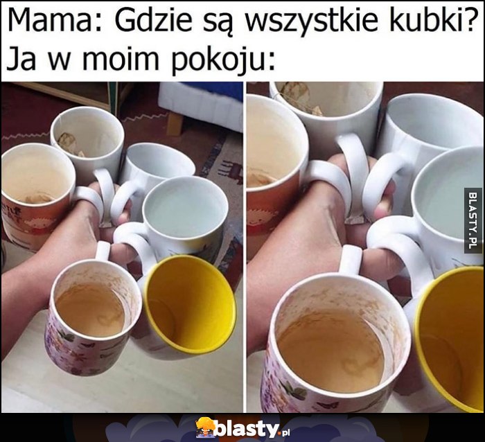 Mama: gdzie są wszystkie kubki? Ja mam je w moim pokoju