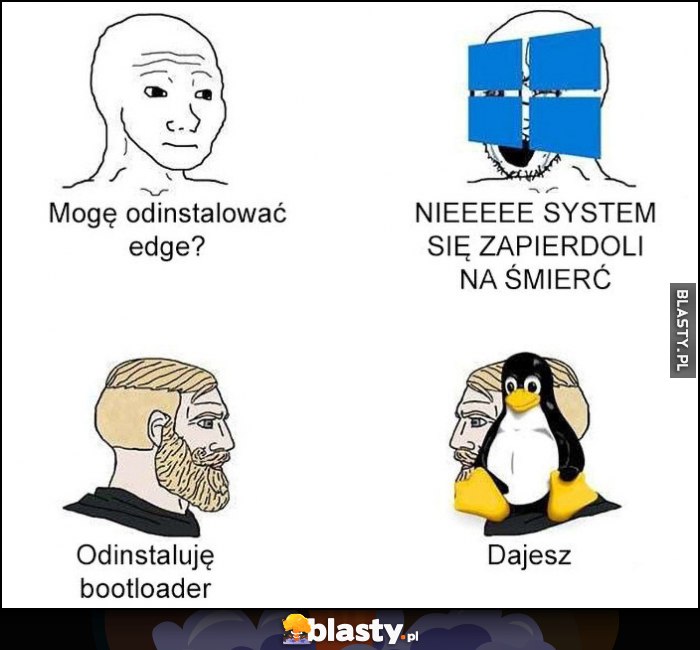Mogę odinstalować edge? Windows: nie, system się spieprzy na śmierć. Odinstaluję bootloader, Linux: dajesz